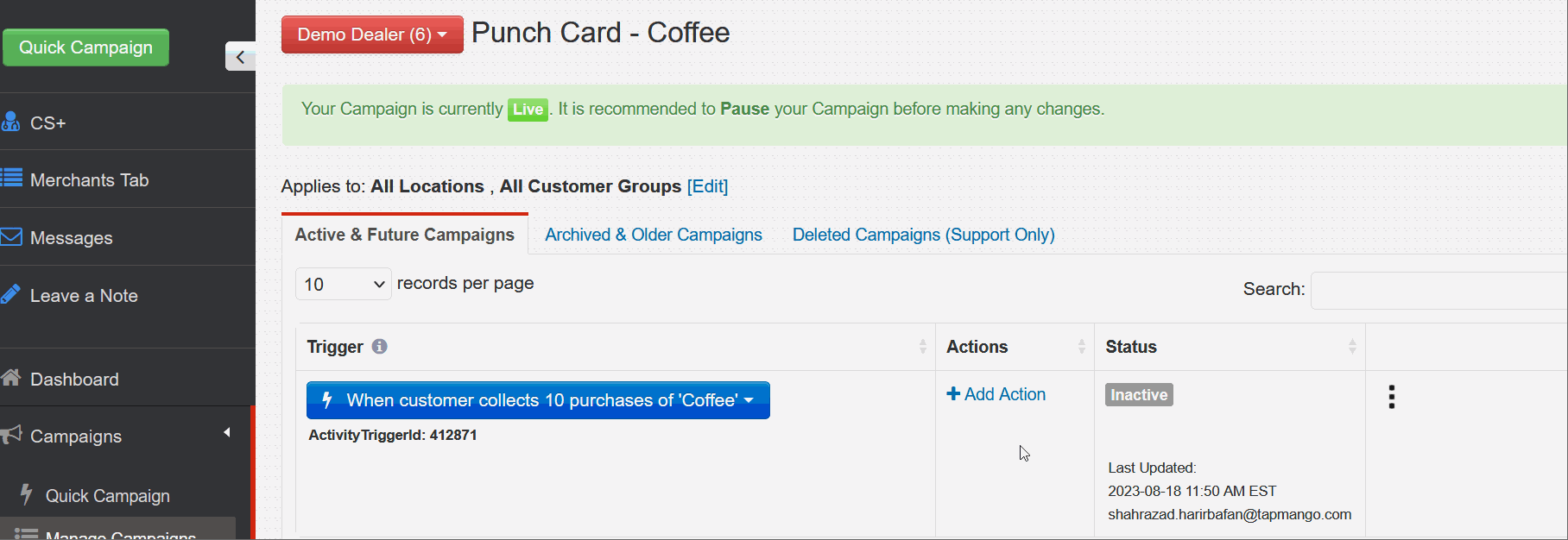 Create a punchcard system Buy 7 products, get 1 free TapMango Inc.