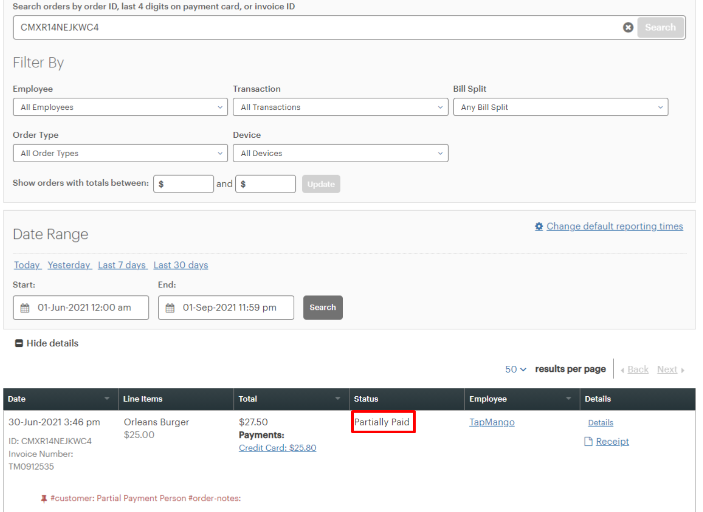 Partial Payments In Clover TapMango Inc.