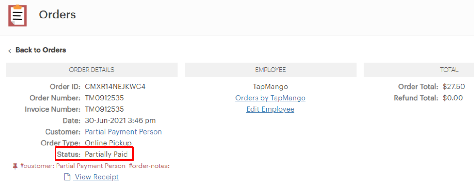 Partial Payments In Clover TapMango Inc.
