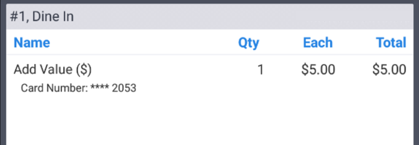 Order screen showing loaded wallet amount