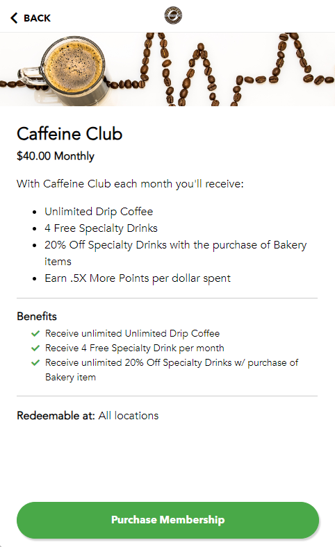 Membership purchase screen