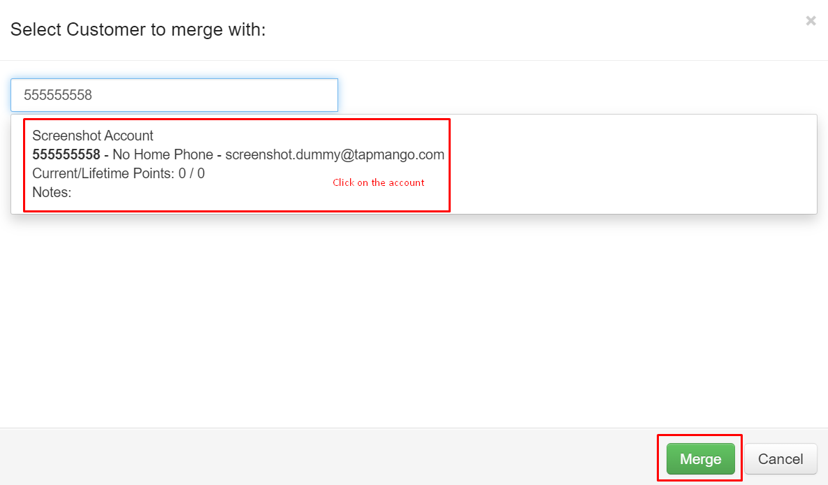 Merge account search field